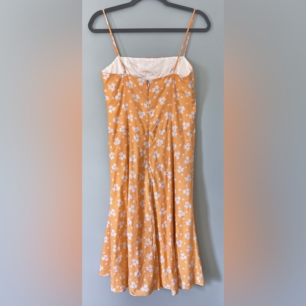 90s y2k Helen Wang Yellow Floral Cotton Spaghetti Strap Midi Dress Vintage Sz 8 - Picture 5 of 8